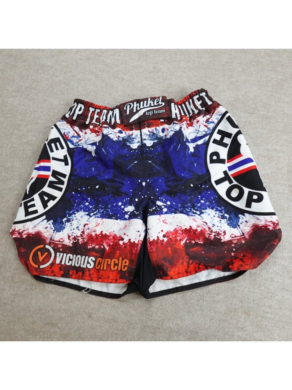 Vicious Circle Mens Muay Thai Shorts Blue Red White Phuket Top Team